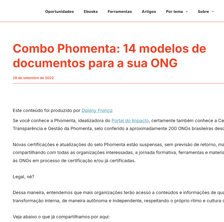 Combo Phomenta: 14 modelos de documentos para a sua ONG